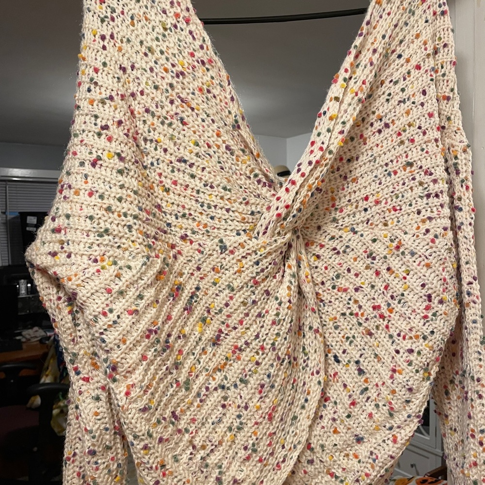 Confetti slouchy sweater with open twist back